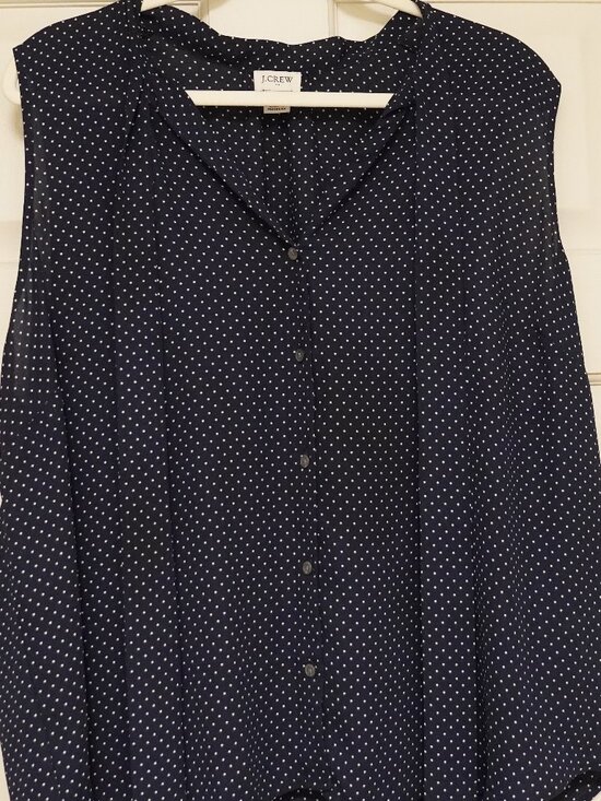 J. Crew Factory Tops - J.Crew Fac2X Navy White Polka Dot Sleeveless Button Tie Front Blouse